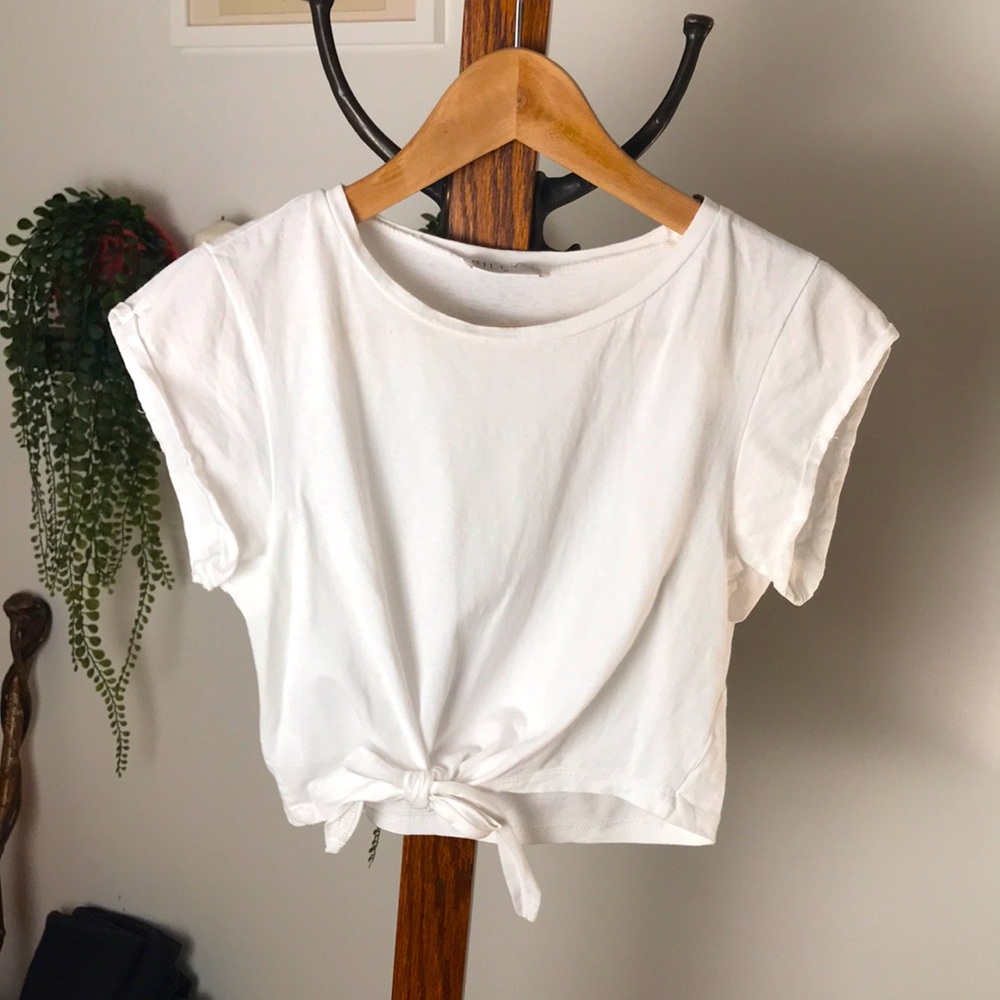 Billy J White Crop Waist Tie Up Top Shirt Tee T-Shirt XS Layer Summer Spring